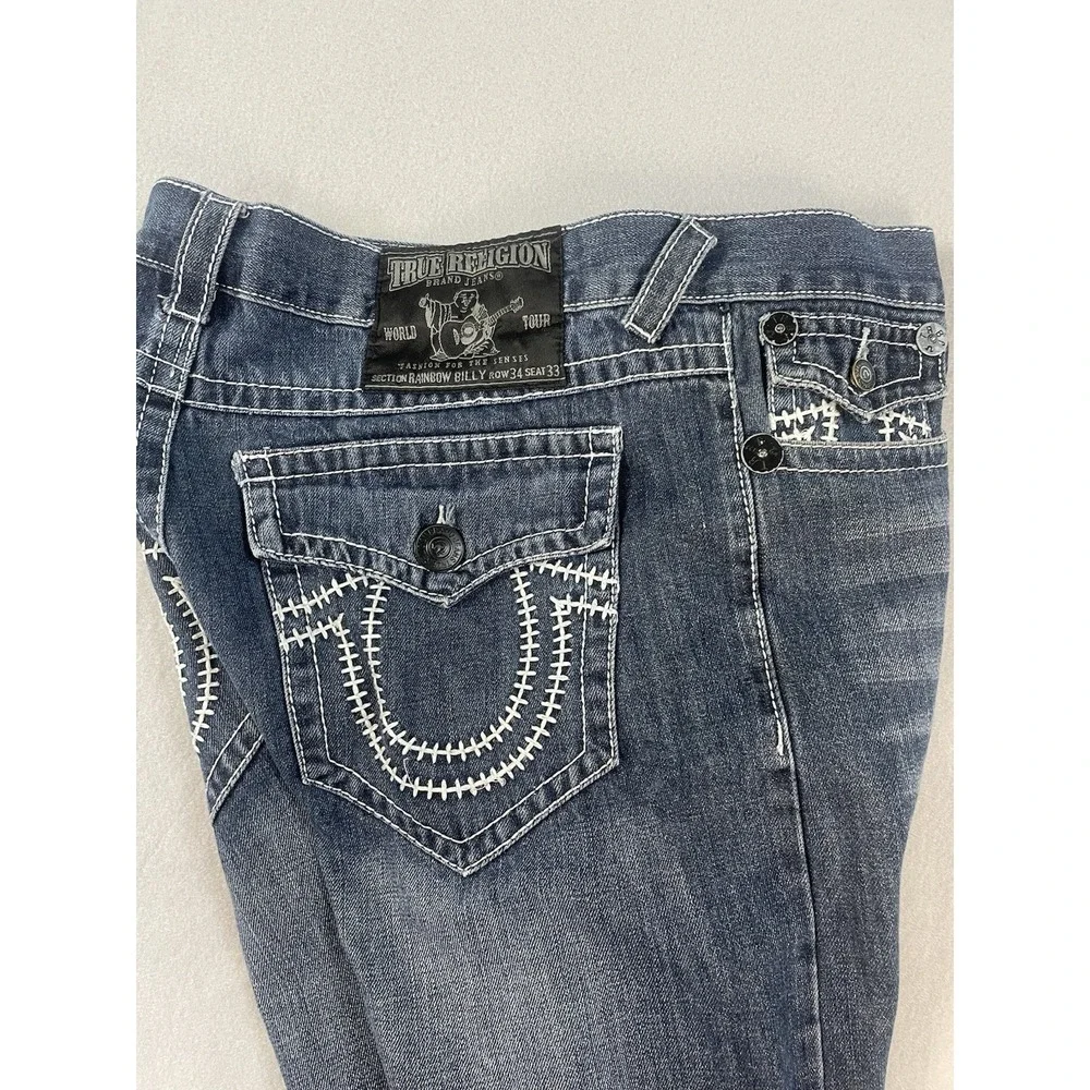 True Religion Mens Thick Stitch Denim Straight Jeans Size 34